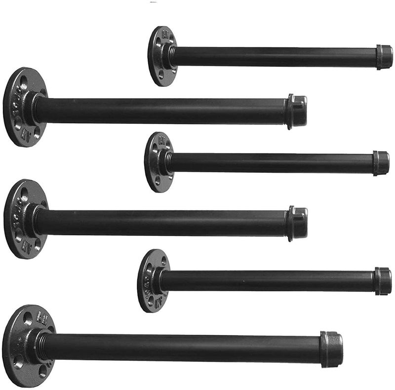 MY RUSTIC Industrial Black Iron Pipe Shelf Brackets 10 Inch Clothing Rack Set of 6,Heavy Duty Industrial Pipe Decor Floating Shelf Brackets,Garment Rack, Coated Finish.Hardware Included - Image 1